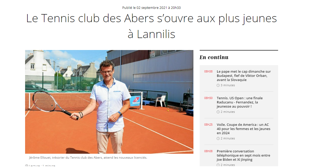 article le telegramme rentree 2021-22 du tennis club des abers lannilis